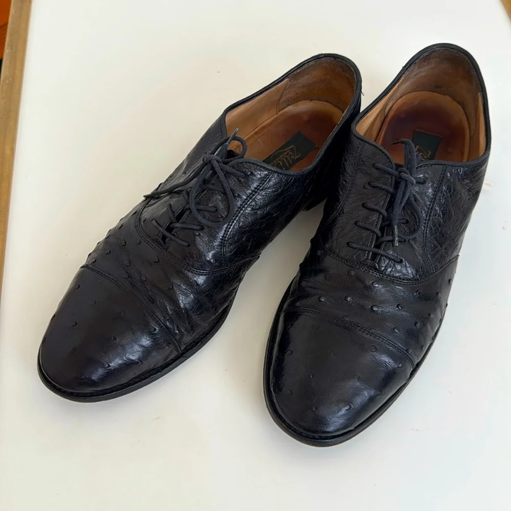 Ostrich leather Men black shoes size 10.5